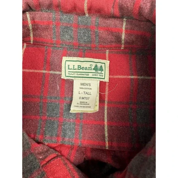L.L. Bean Flannel Mens Large Heavyweight Red Blue Button Up Shirt Tall MT07 - Picture 2 of 10